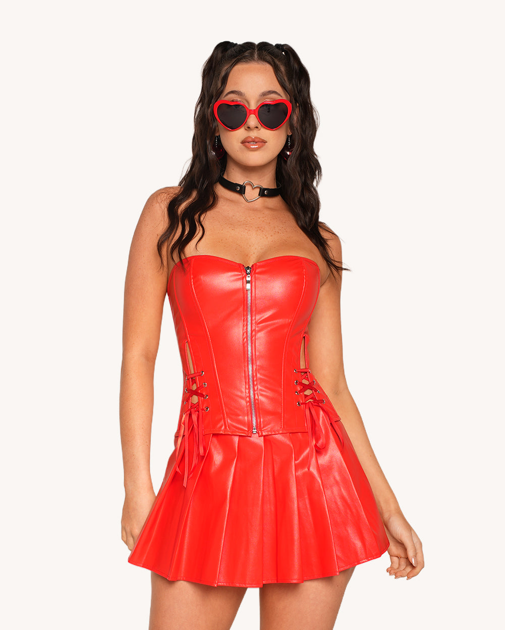 Party Girl Faux Leather Set - Red - Image 34558068916407