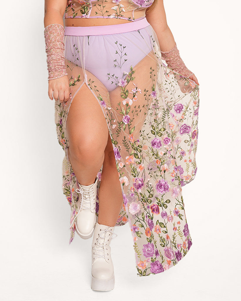 Secret Pathways Floral Maxi Skirt-Purple/White-Curve1-Front--Catherine---1X