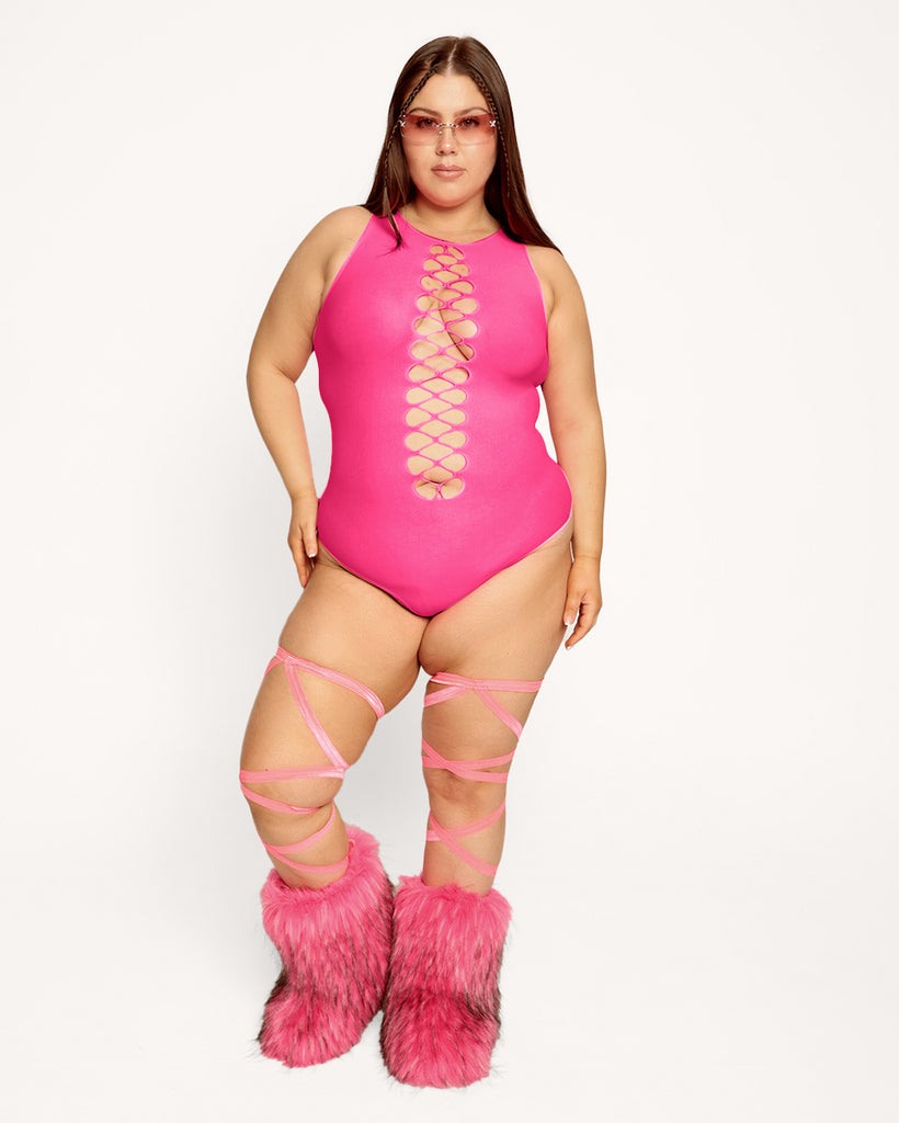 Bass Destruction Cutout Bodysuit-Neon Pink-Hot Pink-Curve1-Full--Milani---Plus Size