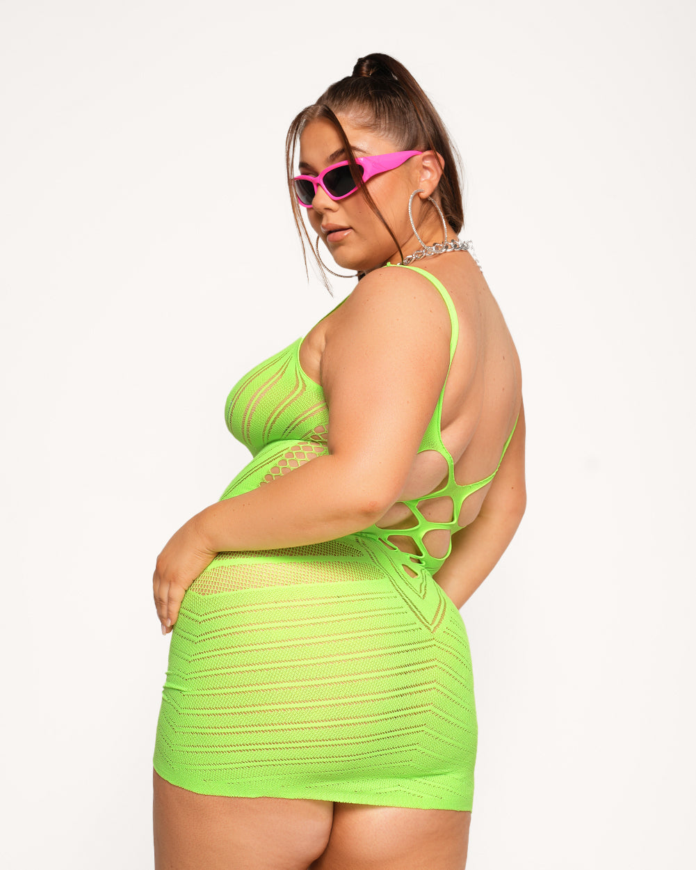 Million Dollar Baby Dress-Neon Green-Curve1-Back--Milani---Plus Size