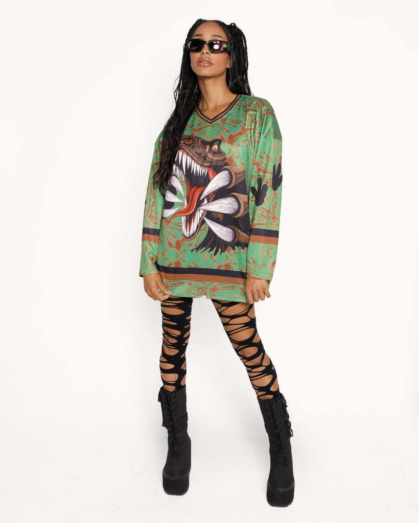 Jurassic Bass Jersey Outfit-Black/Green-Regular-Front--Courtney---S