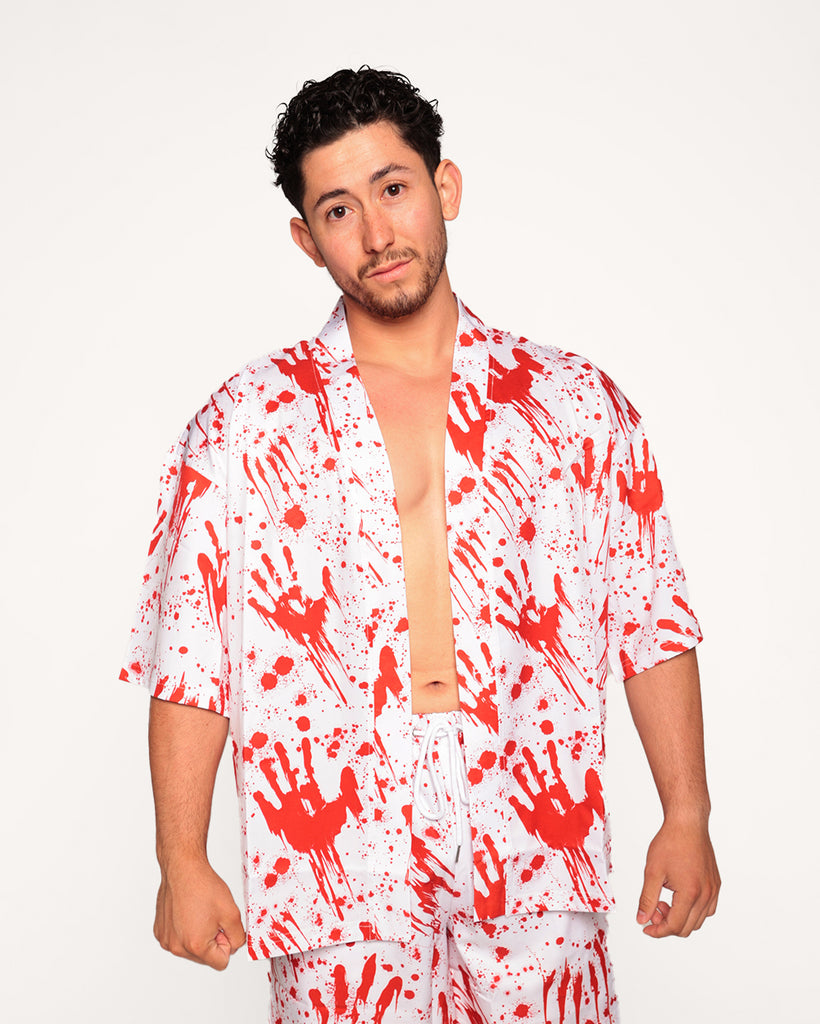 Echoes of Carnage Mens Blood Printed Robe-Red/White-Regular-Front--Eric2---L