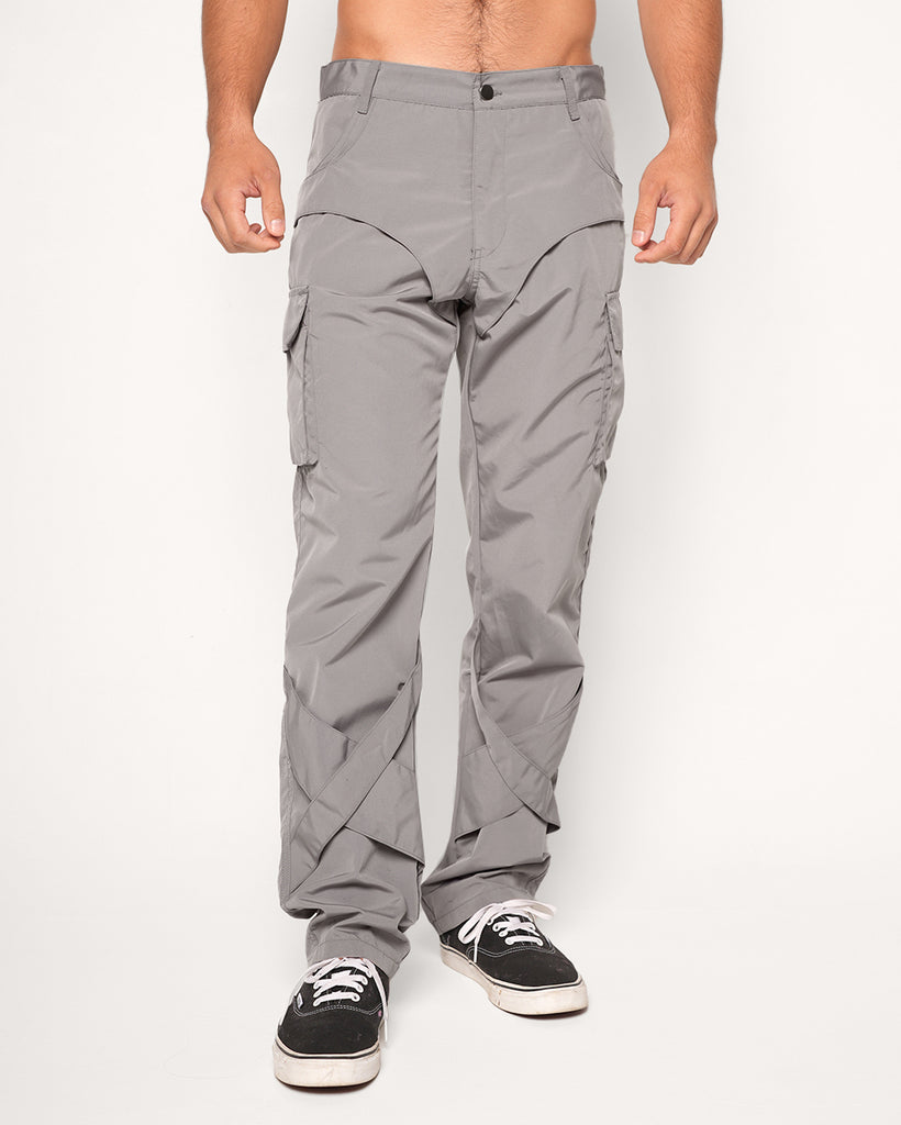 Risk-Taker Men's Cargo Pants-Grey-Regular-Front--Model---L