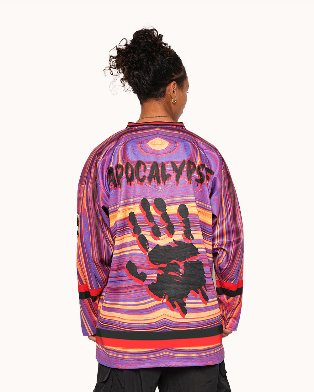 Eternal Decay Zombie Hockey Jersey-Black/Pink-Regular-Back--Adrian---L