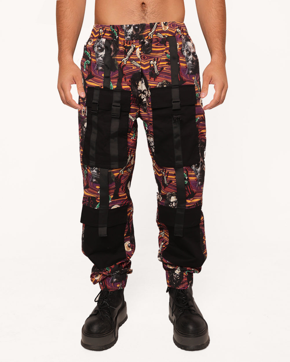 Eternal Decay Zombie Men’s Cargo Pants-Black/Purple-Regular-Front--Aden---L