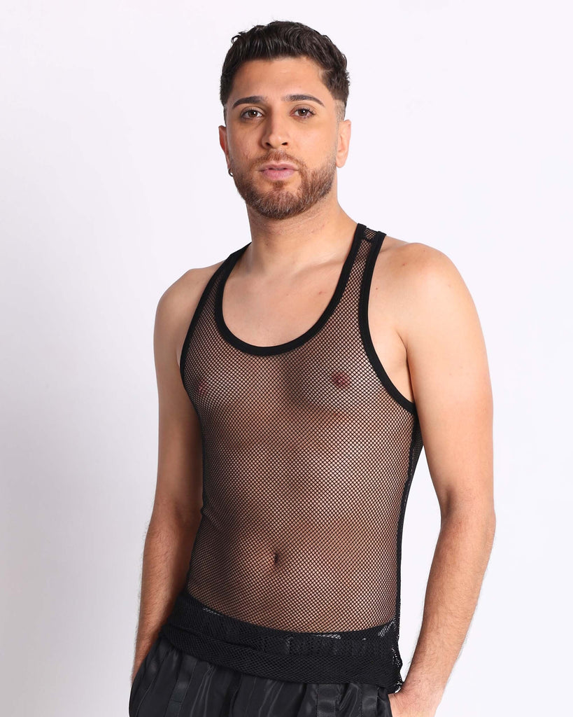 Unisex Tempest Men's Fishnet Tank-Regular-Black-Front--Jose---S