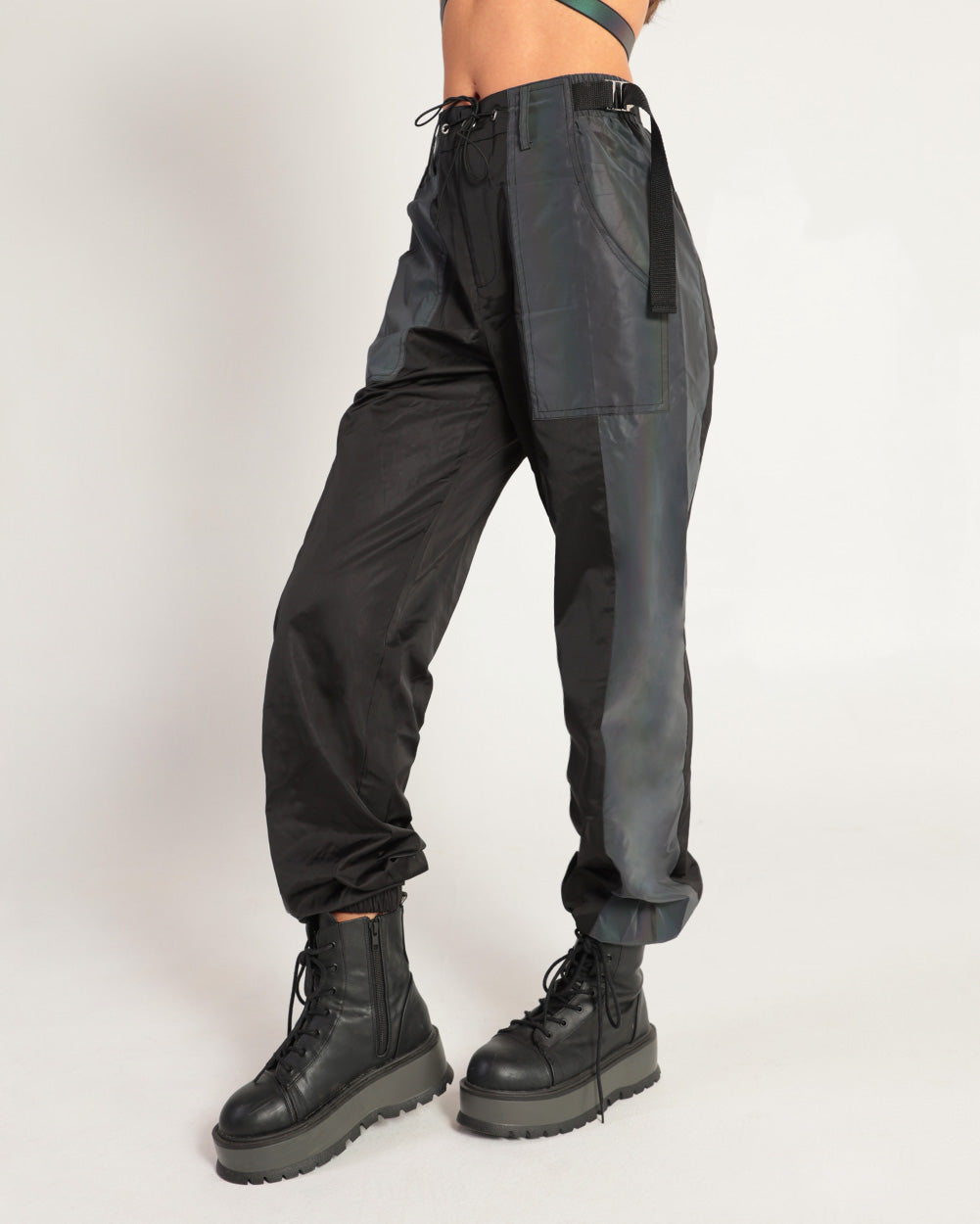 Time 2 Get Lit Rainbow Reflective Cargo Joggers-Black/Rainbow-Side--Hannah---S