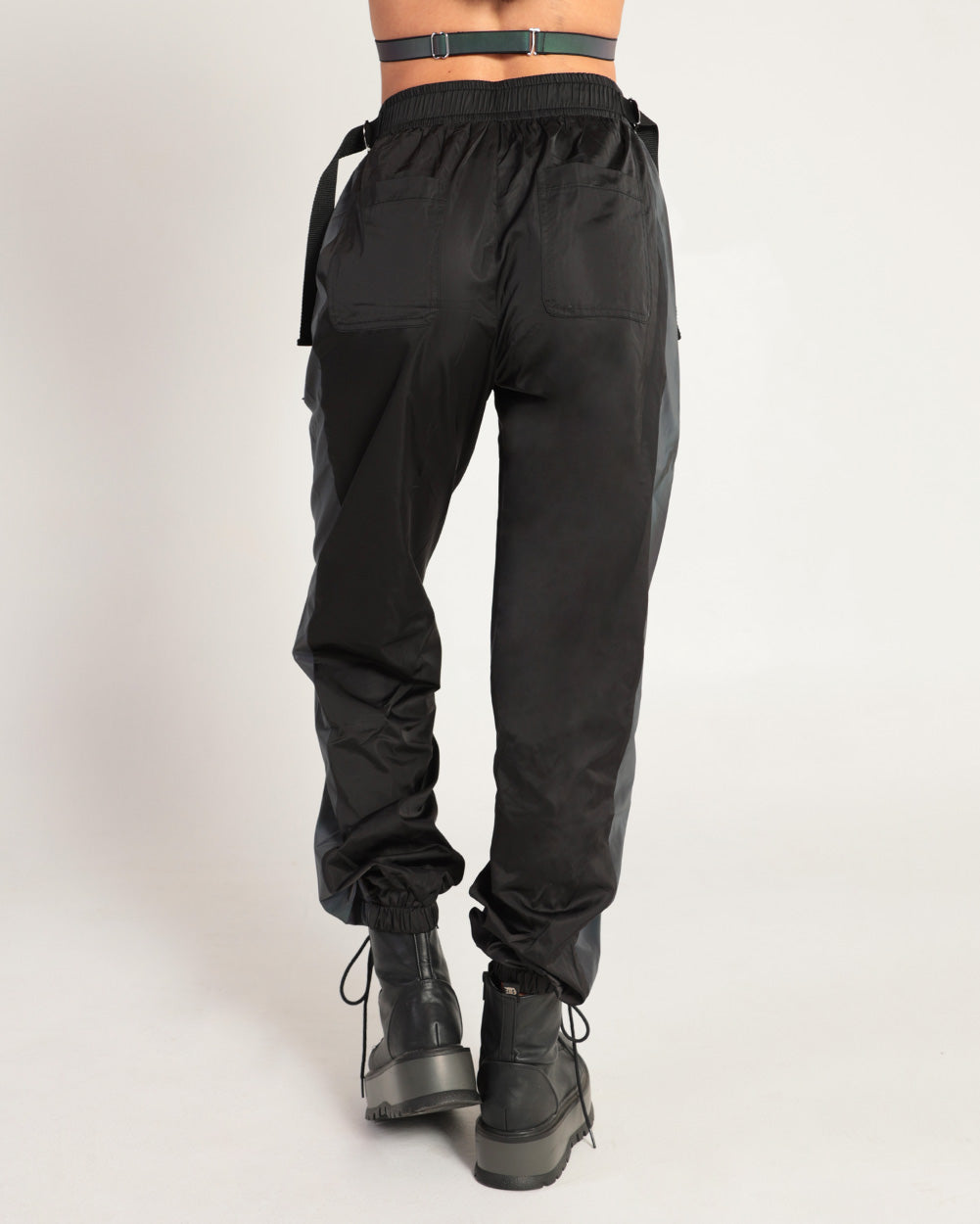 Time 2 Get Lit Rainbow Reflective Cargo Joggers-Black/Rainbow-Back--Hannah---S