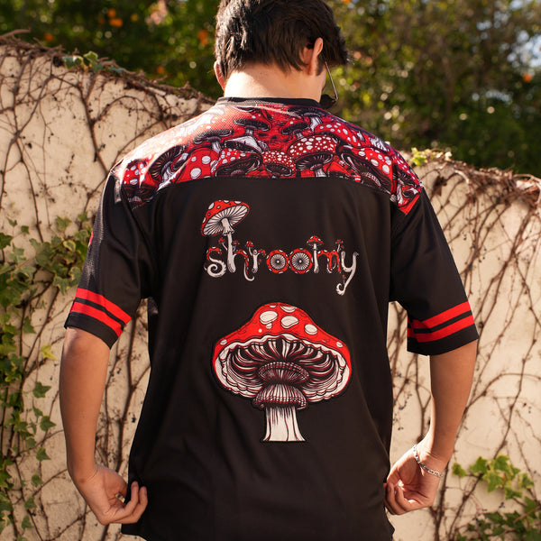 Psychedelic mushroom football jersey for festival fashion