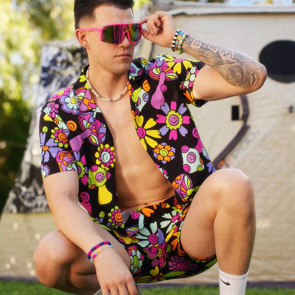 Shroom bloom mushroom print camp shirt for festivals