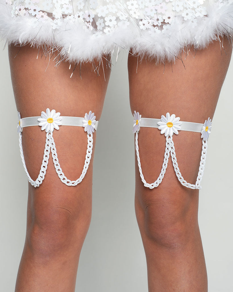Bare Blossom Pair Leg Garters-White-Regular-Front--Sarah2---S