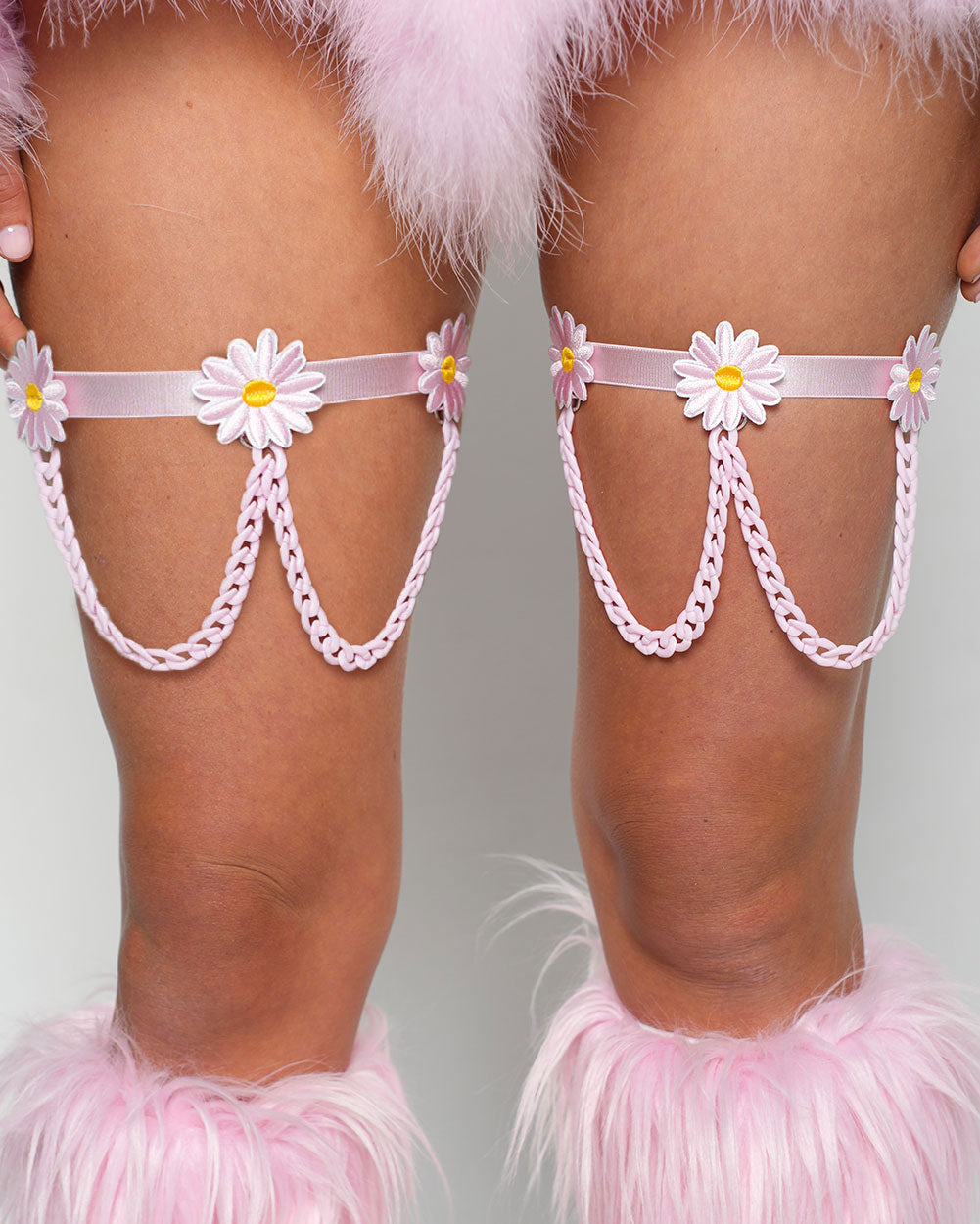 Bare Blossom Chain Leg Garters-Baby Pink-Regular-Front--Sarah2---S