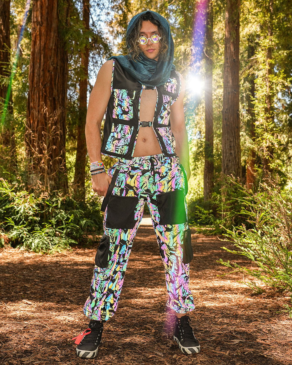 Fantastic Fungi Rainbow Reflective Joggers-Black/Rainbow-Regular-Lifestyle--Model---L