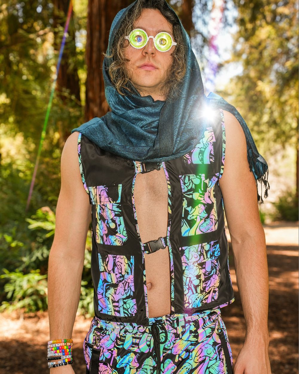 Fantastic Fungi Rainbow Reflective Vest-Black/Rainbow-Regular-Lifestyle--Model---L