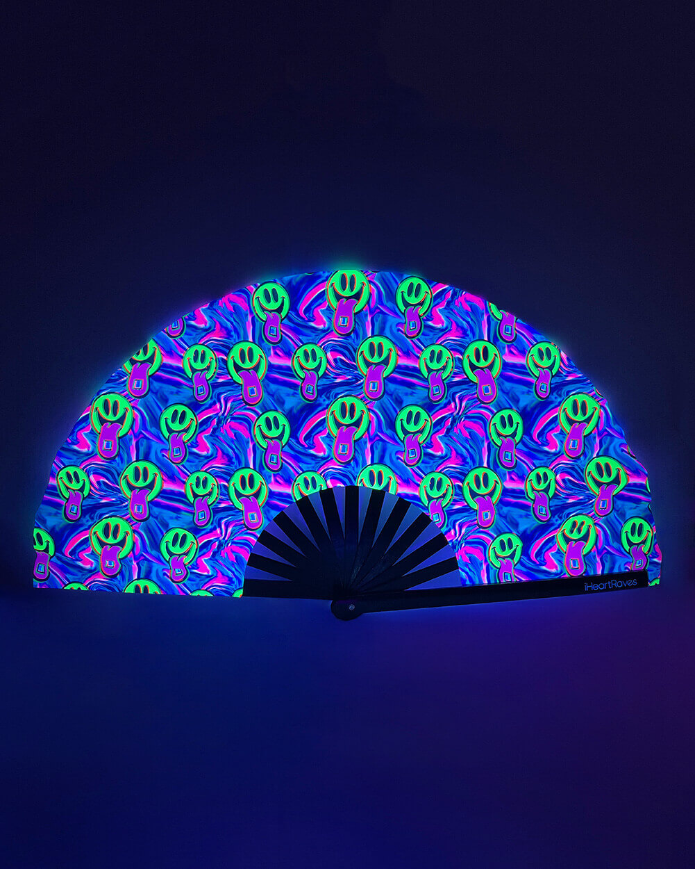 Happy Hour UV Reactive Hand Fan-Neon Blue/Neon Pink/Yellow-UV