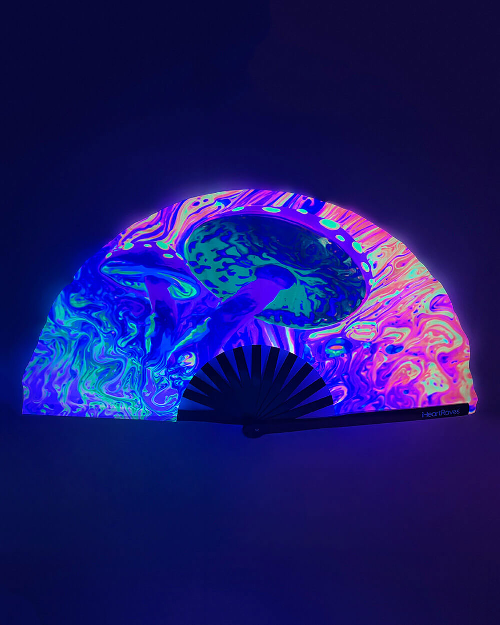 Liquified Mushroom UV Reactive Hand Fan-Neon Green/Neon Orange/Neon Pink-UV