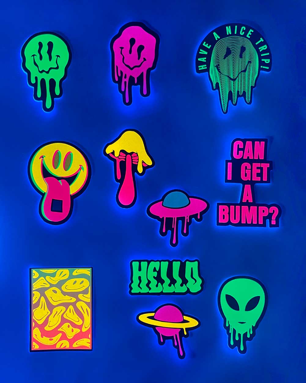 Melty Mood UV Reactive Sticker Pack-Neon Green/Neon Pink-UV