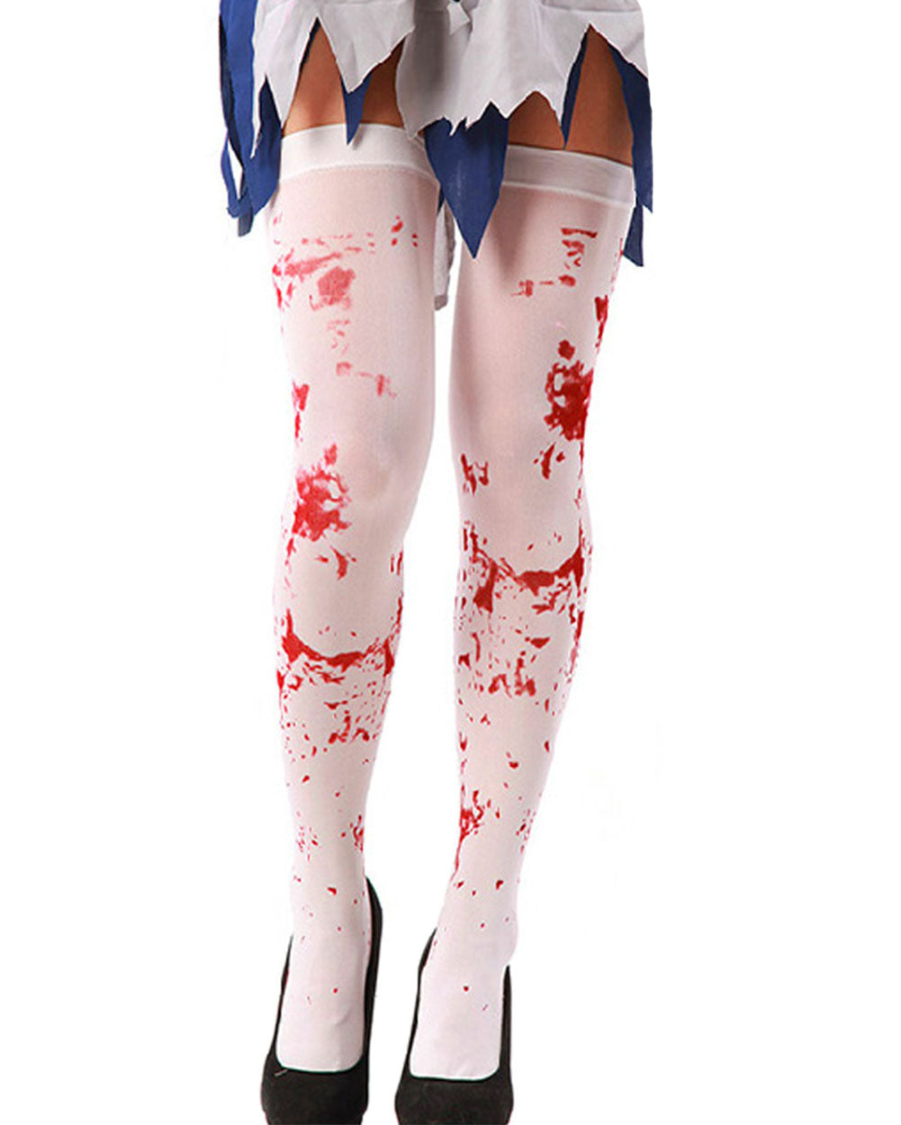 Bloody Mary Thigh High Socks-Red/White-Front