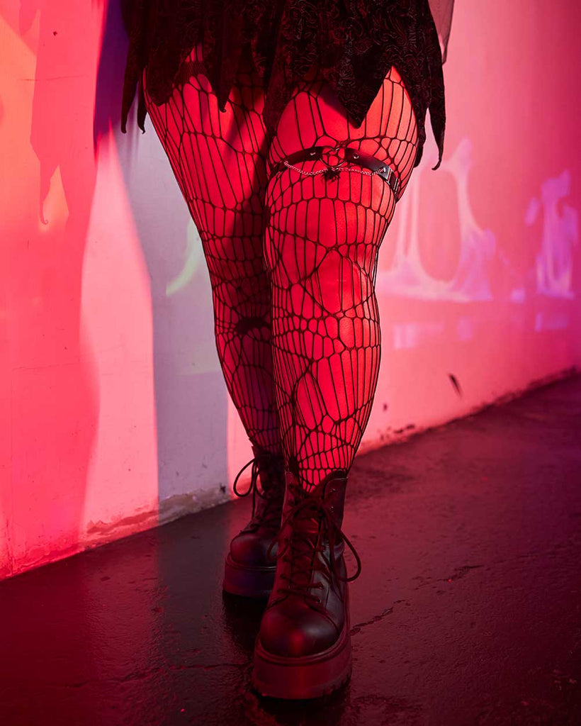 Wicked Web Pattern Tights-Black-Lifestyle