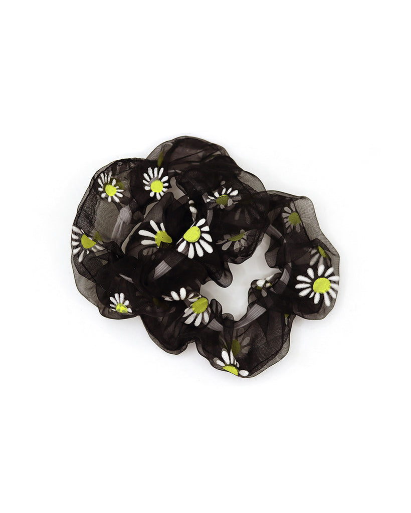 Celestial Calling Floral Pair Scrunchies-Black-Front--Model---S