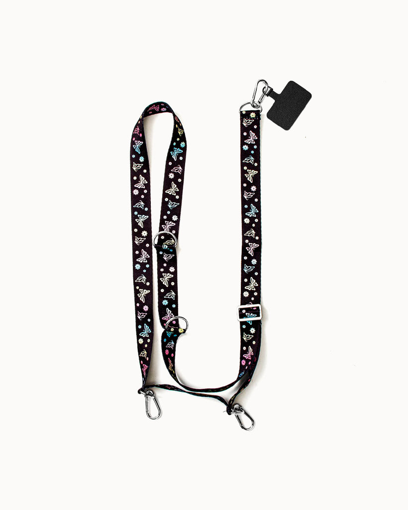 Butterfly Realm Phone Strap-Black/Rainbow-Regular-Front--Model---S