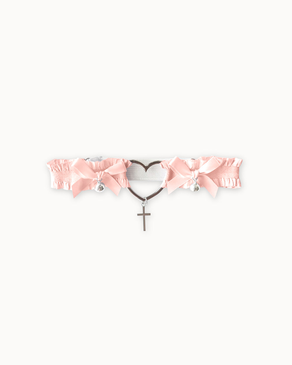 Coquette Heart Single Leg Garter-Baby Pink-Regular-Front--Model---S