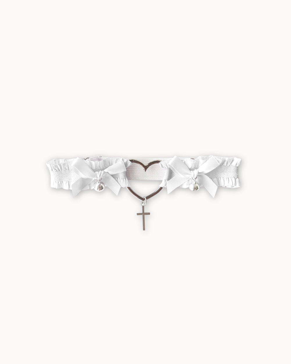 Coquette Heart Single Leg Garter-White-Regular-Front--Model---S