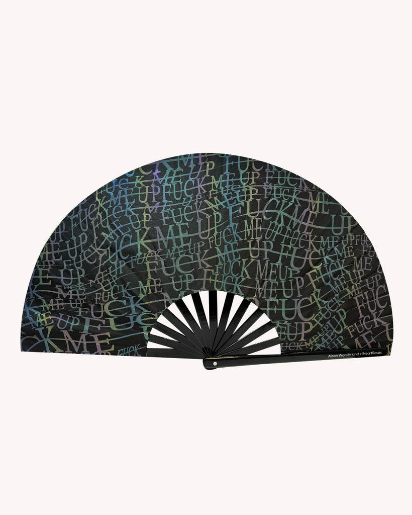 Alison Wonderland x iHeartRaves FMU Rainbow Reflective Hand Fan-Black/Rainbow-Regular-Front 2--Model---S