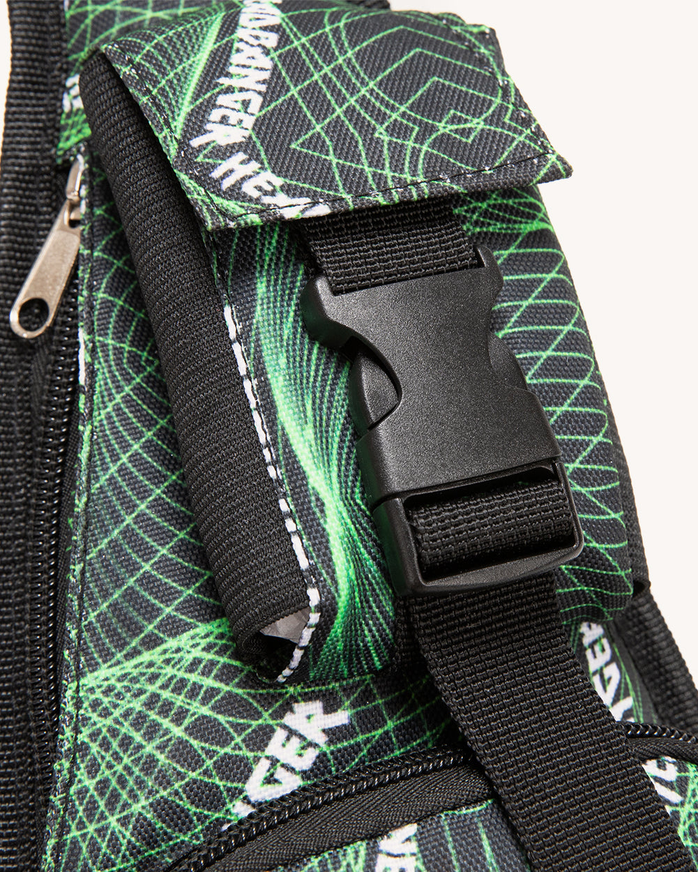 Break Ya Neck Headbanger Shoulder Pack with Anti-Theft Back Pocket-Black/Green/White-Curve1-Detail6--Nicole---1X