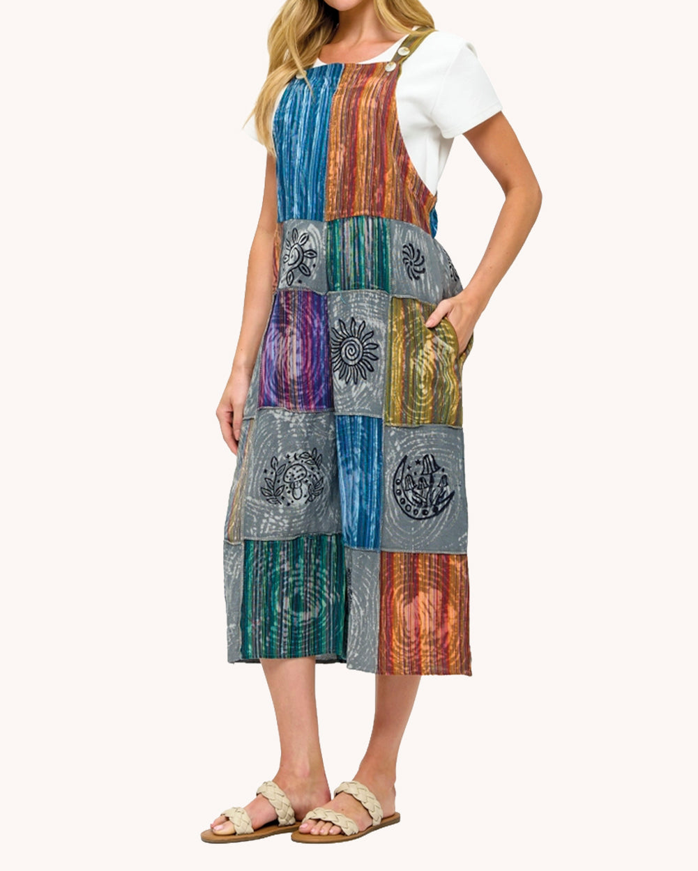 Color Drift Patchwork Overalls - Image 35325255712951