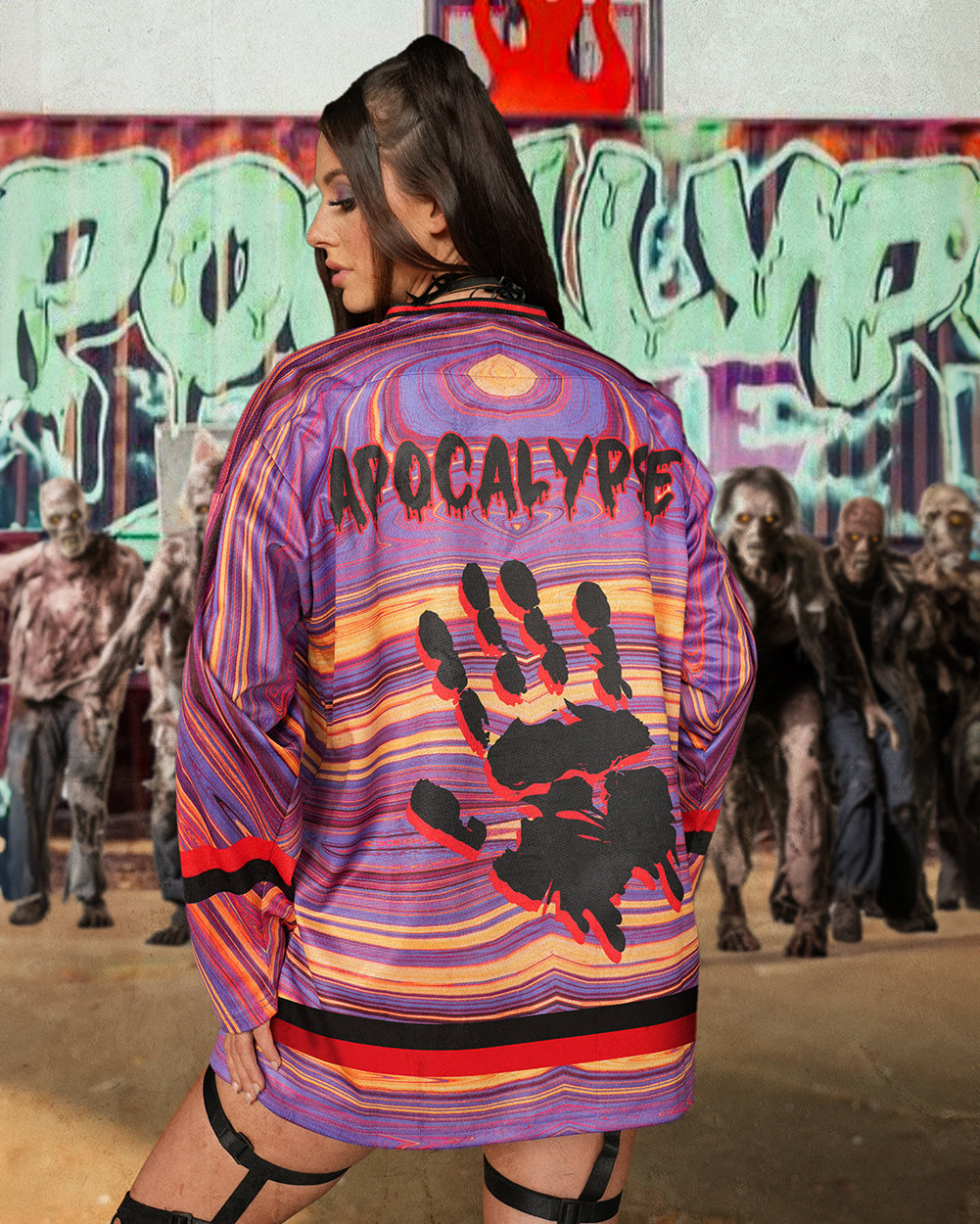 Eternal Decay Zombie Hockey Jersey-Black/Pink-Regular-Lifestyle--Sarah2---S