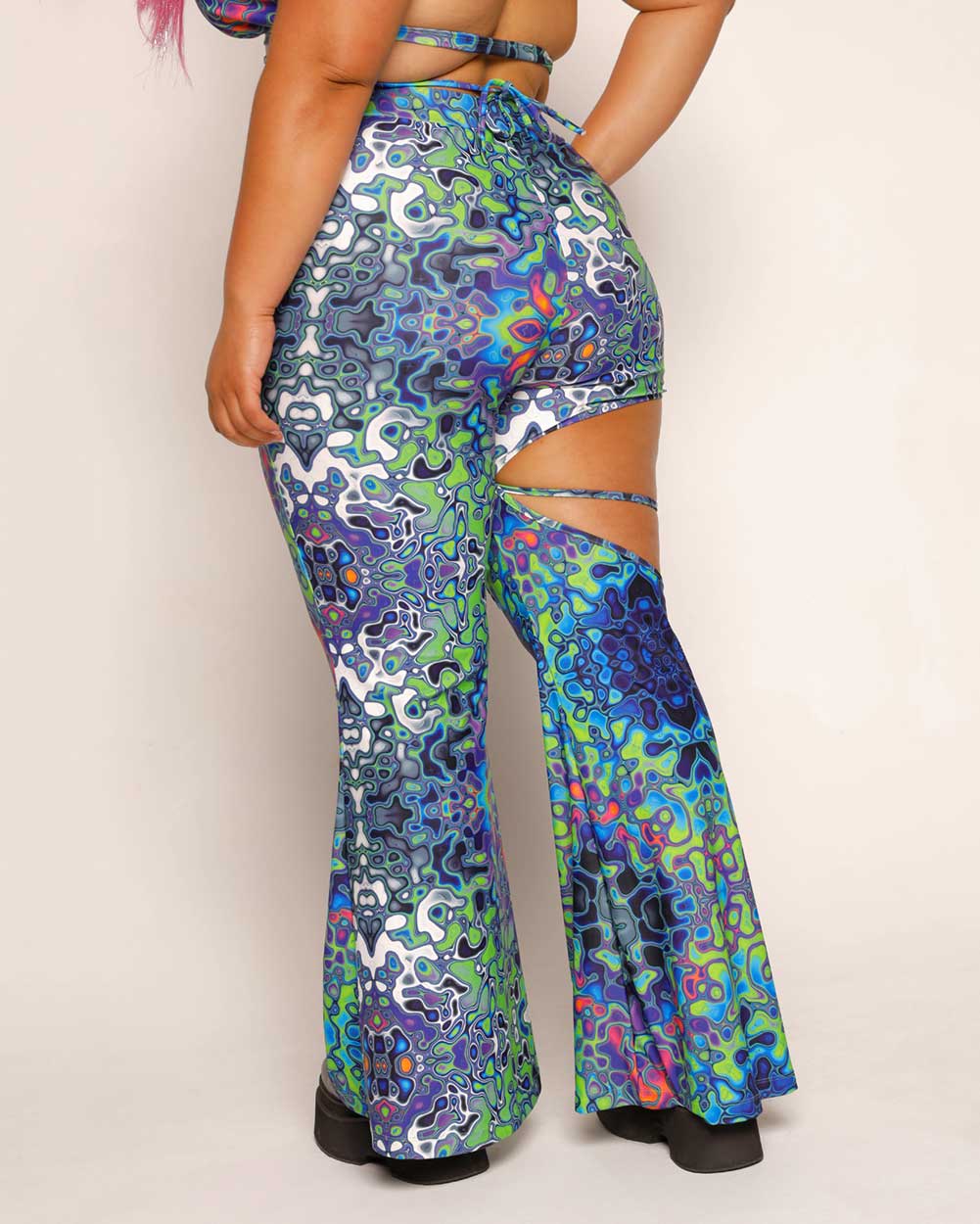 Acid Storm High-Waisted Pants-Blue/Green/Pink-Curve1-Back--Silvia---1X