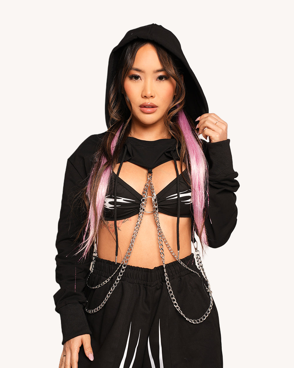 All Chained Up Hooded Ultra Crop Top - Image 34634011967671