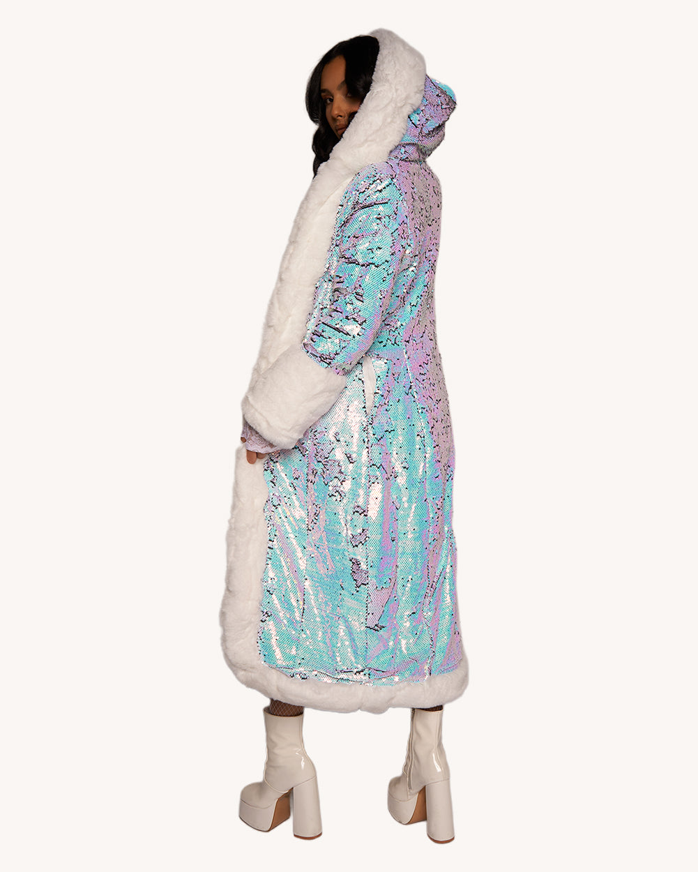 Arctic Allure Faux Fur Sequin Coat - Image 34809138872503