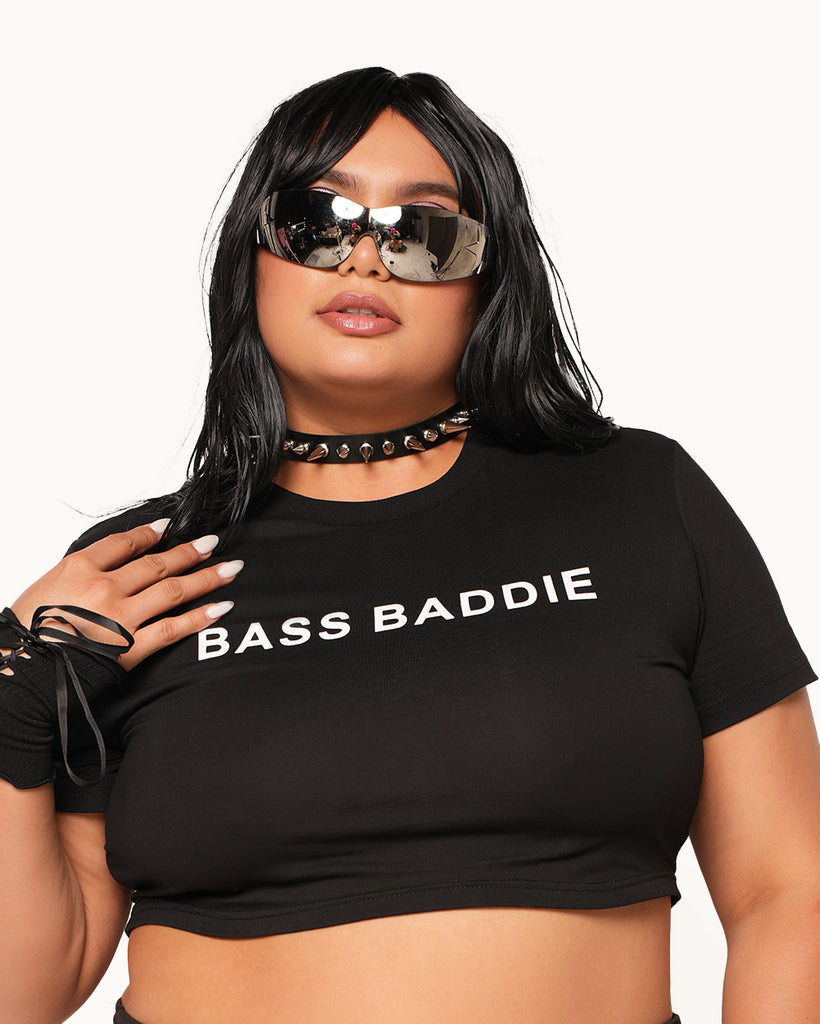 Bass Baddie Crop Top-Black/White-Curve1-Front--Anyssa---1X