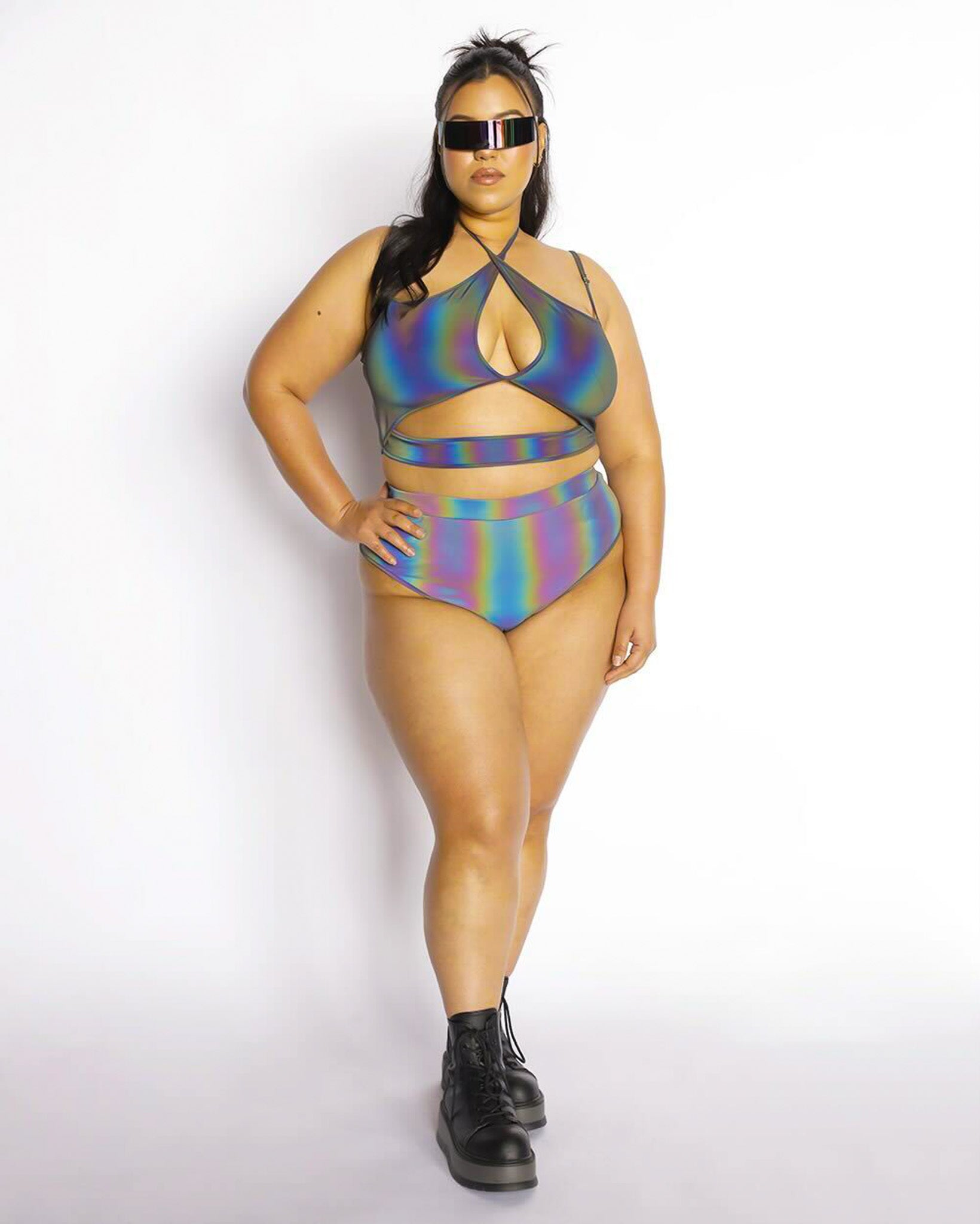 Blinding Lights Rainbow Reflective Bottoms-Black/Rainbow-Full--Silvia---1X-Curve1