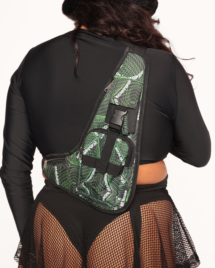 Break Ya Neck Headbanger Shoulder Pack with Anti-Theft Back Pocket-Black/Green/White-Curve1-Back--Nicole---1X