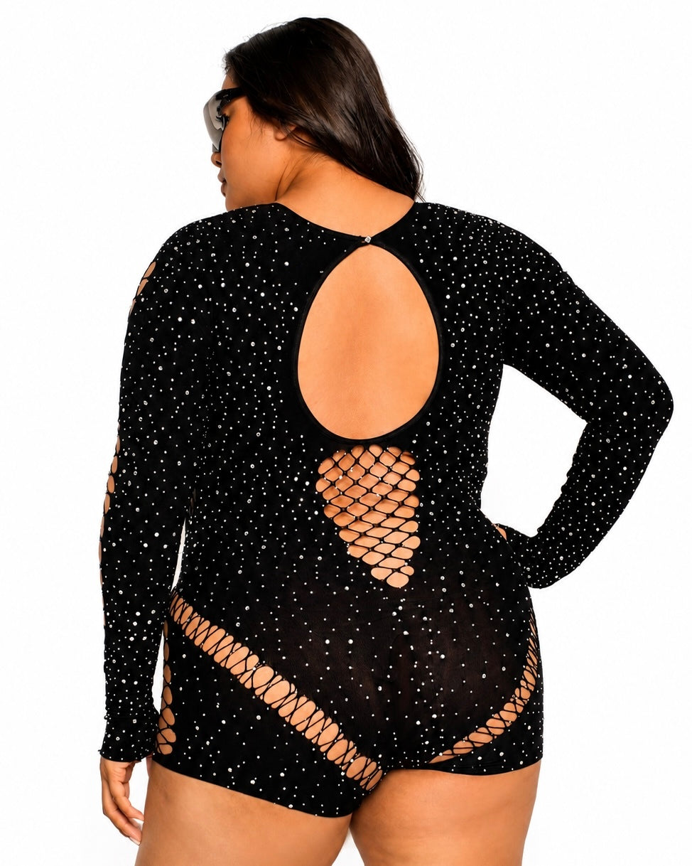 365 Party Grl Rhinestone Long Sleeve Romper - Image 35864673779895