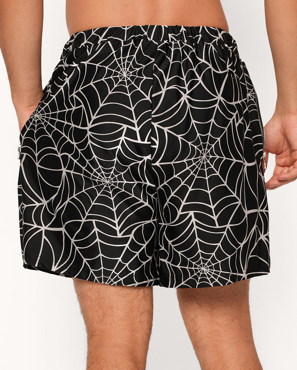 Contortionist Reflective Spider Web Men's Shorts-Black/Grey-Regular-Back--Jacob---L