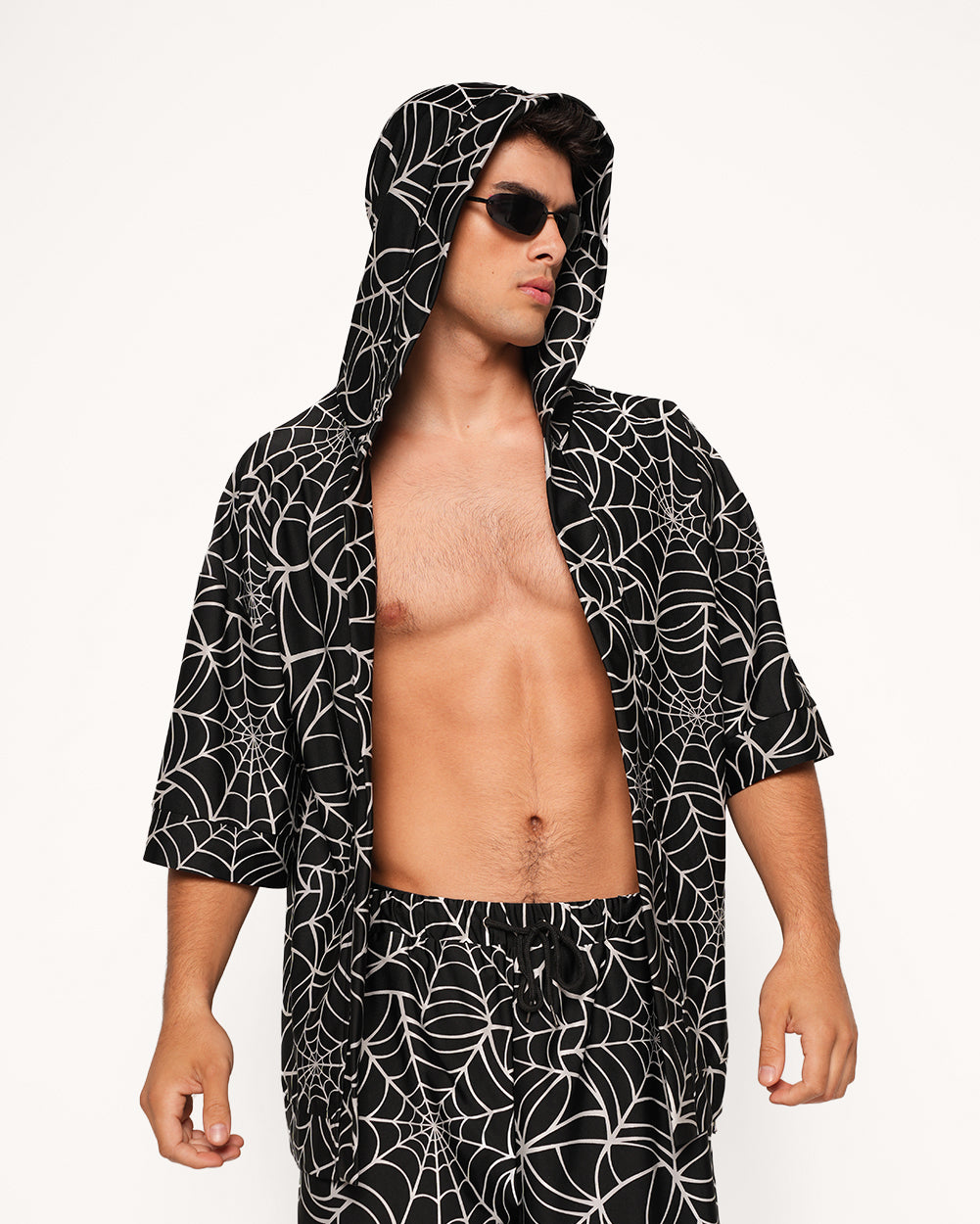 Contortionist Reflective Spider Web Robe-Black/Grey-Front--Jacob---L