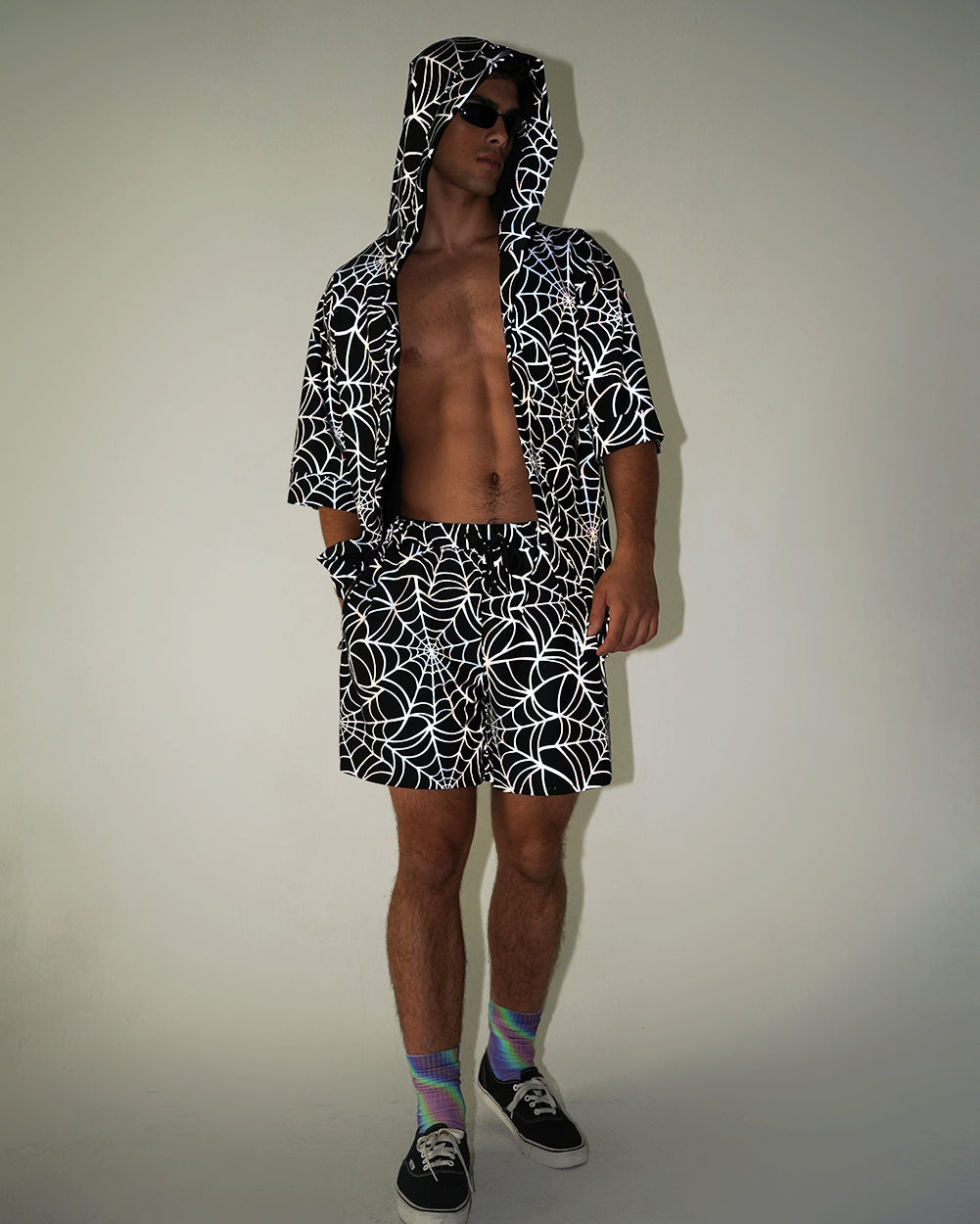 Contortionist Reflective Spider Web Robe-Black/Grey-Reflective--Jacob---L