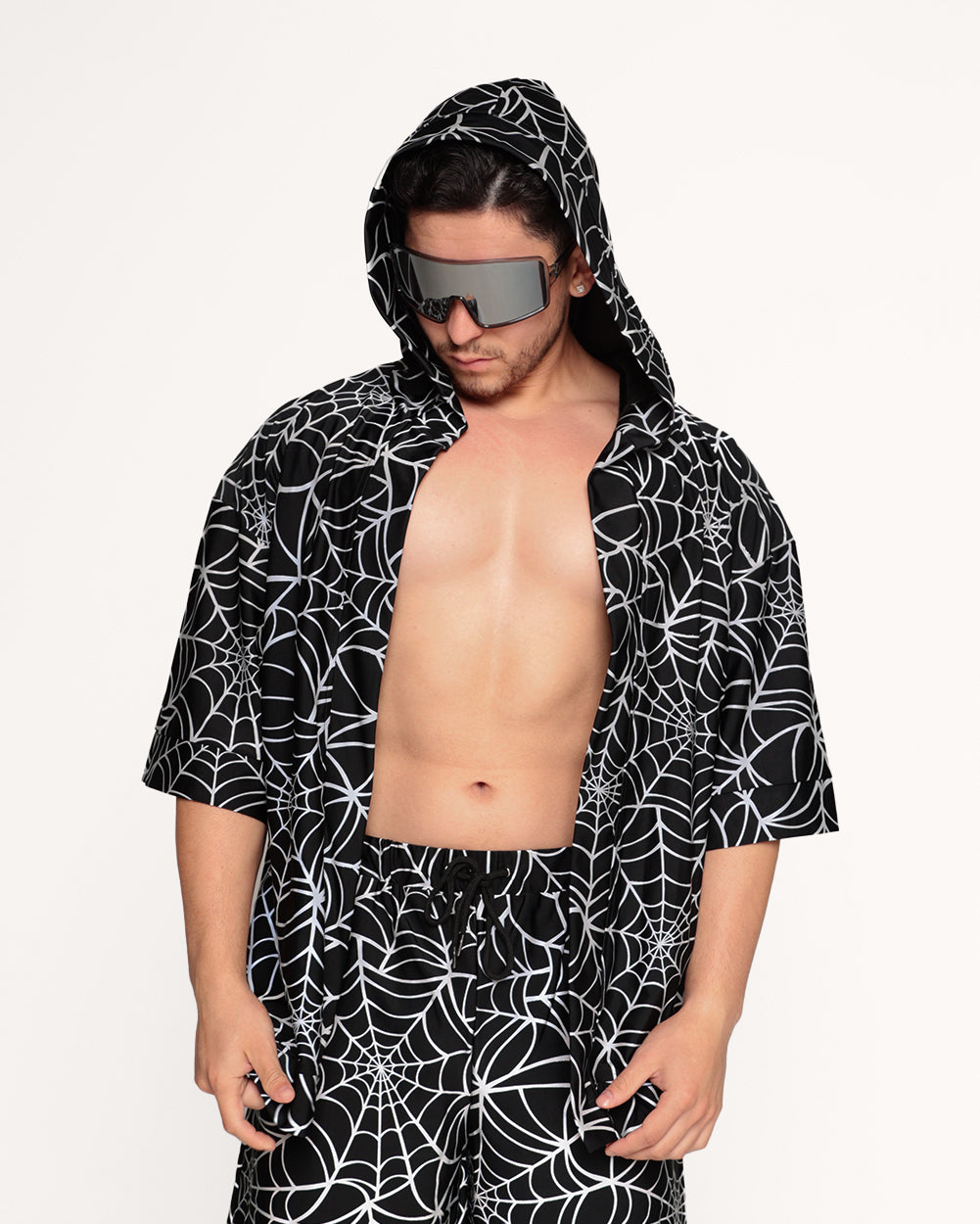 Contortionist Reflective Spider Web Robe-Black/Grey-Front--Eric2---L