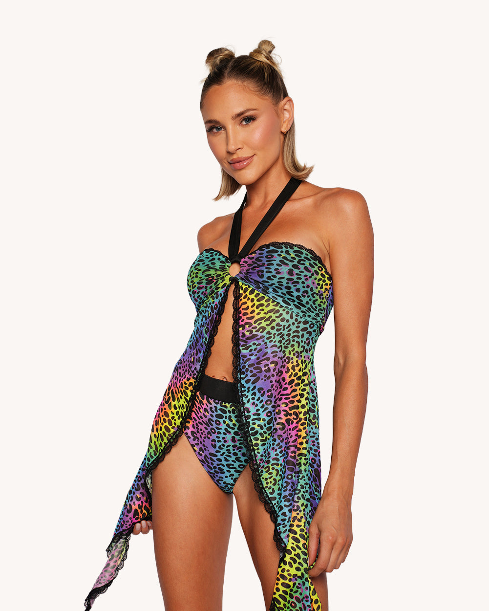 Cosmic Jungle Cascading Halter Top with Sleeves - Image 37852269543607