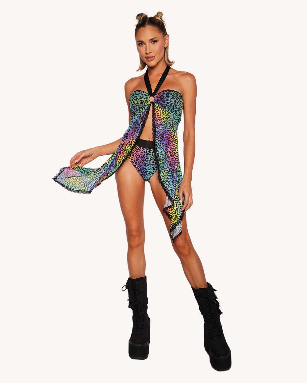 Cosmic Jungle Cascading Halter Top with Sleeves - Image 37852269576375