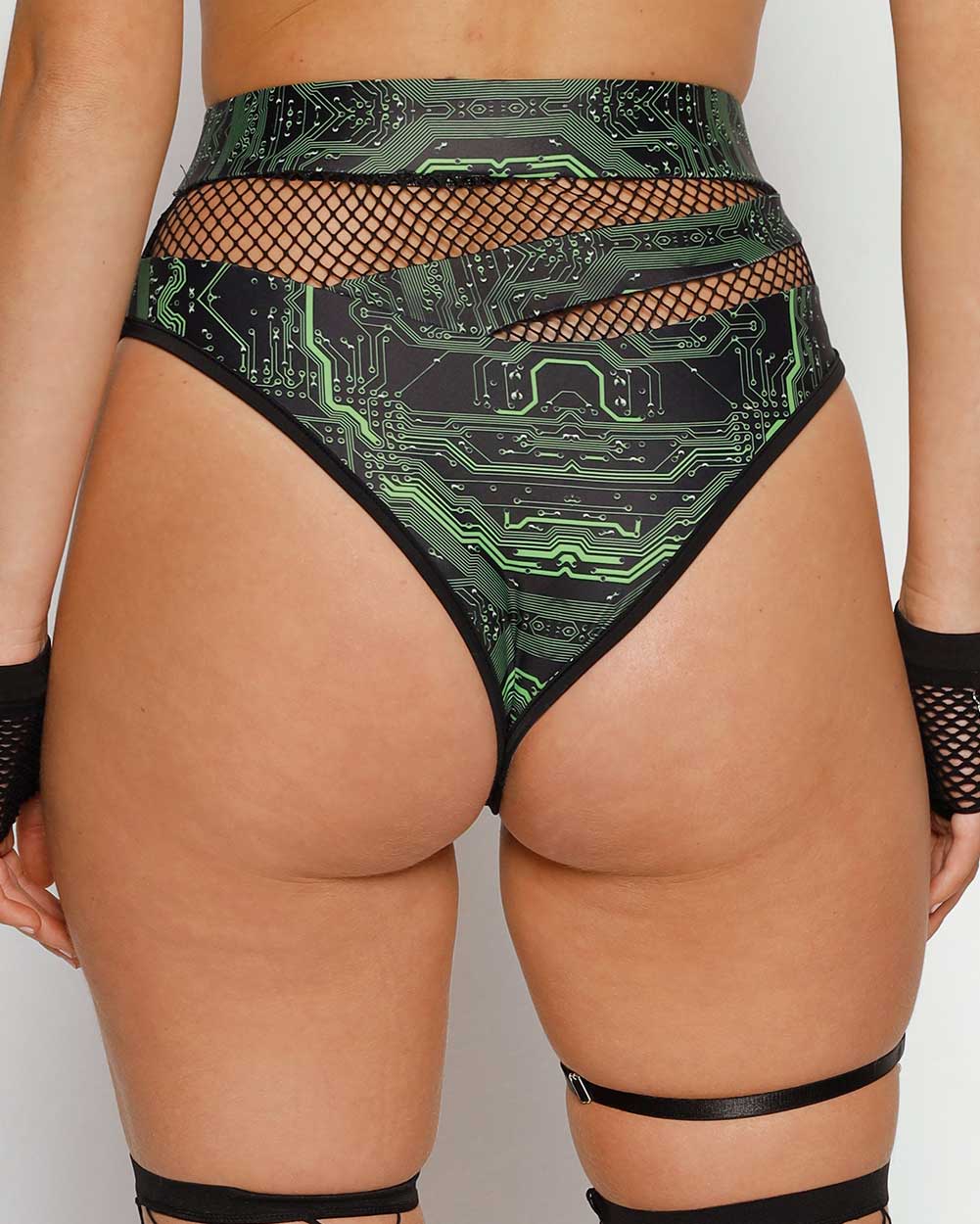 Cyber Matrix Fishnet Bottoms-Black/Neon Green-Regular-Back--Sarah2---S