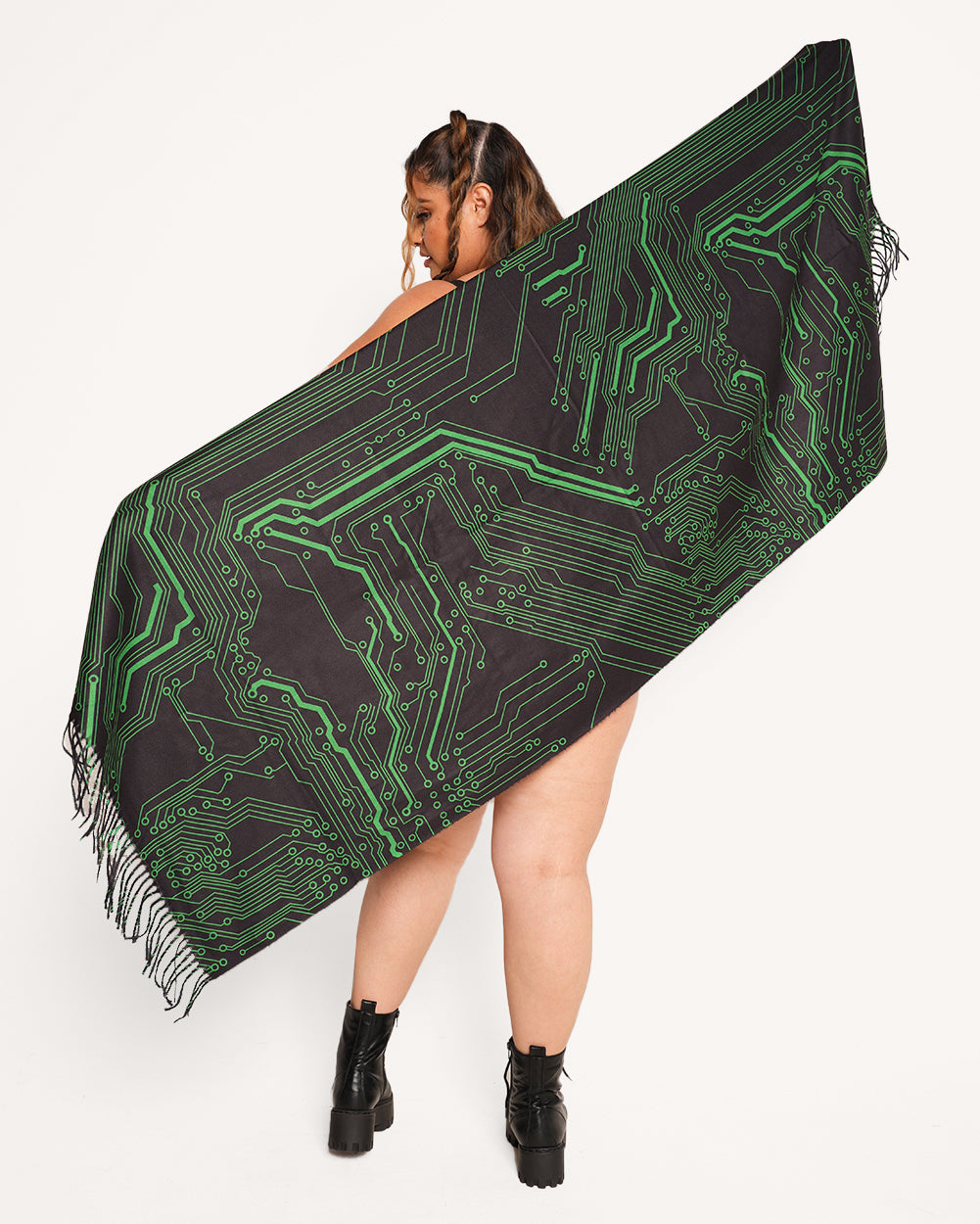 Cyber Matrix Pashmina-Black/Green-Curve1-Back--Daniella---1X