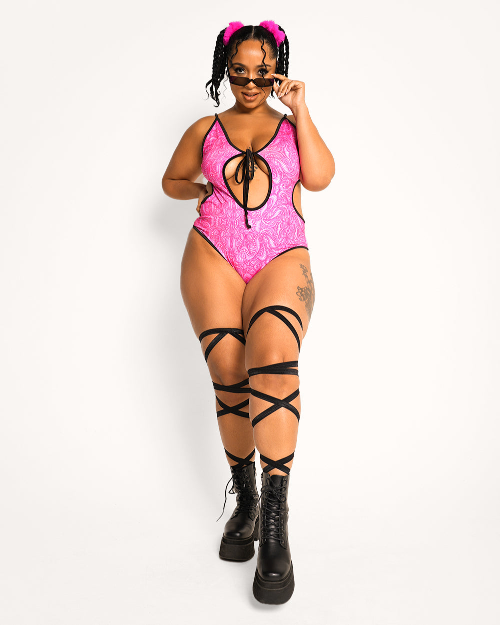 Cyber Sweetie Cutout Bodysuit-Black/Pink-Curve1-Full--Cassie---1X