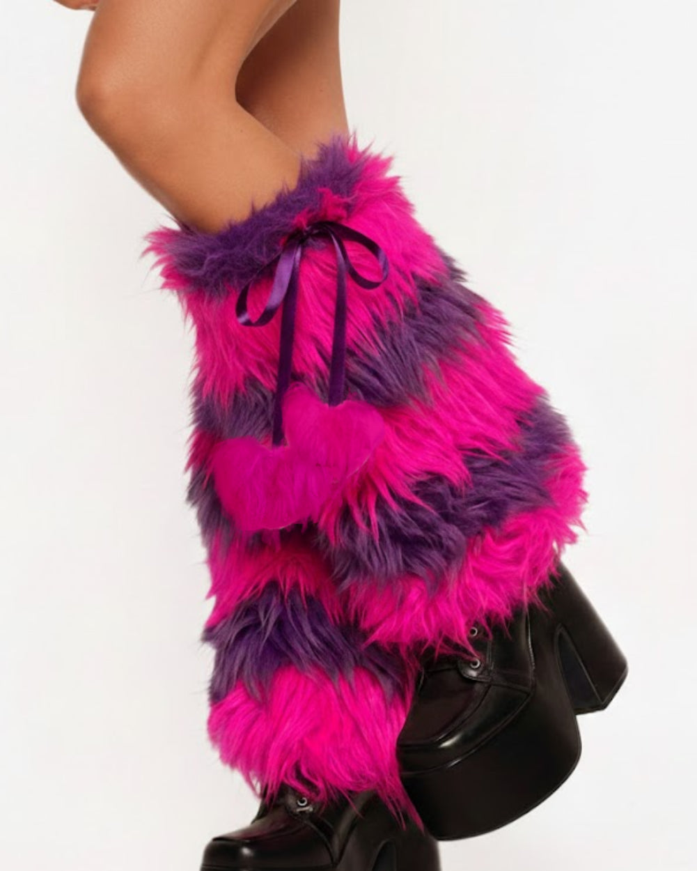 Cyberpop Fluffy Leg Warmers with Heart Side Ties - Image 34810419347639