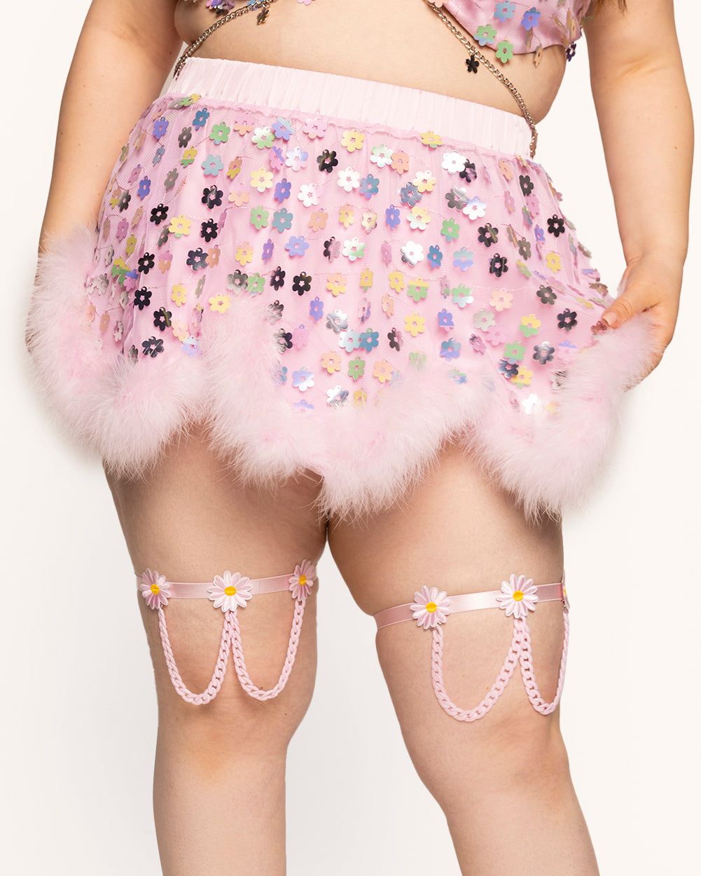 Daisy Disco Marabou Skirt-Baby Pink-Curve1-Front--Milani---1X