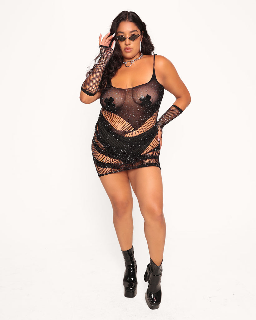 Dance Into Dawn Curve Rhinestone Fishnet Dress-Black-Curve1-Full--Nicole---Plus Size